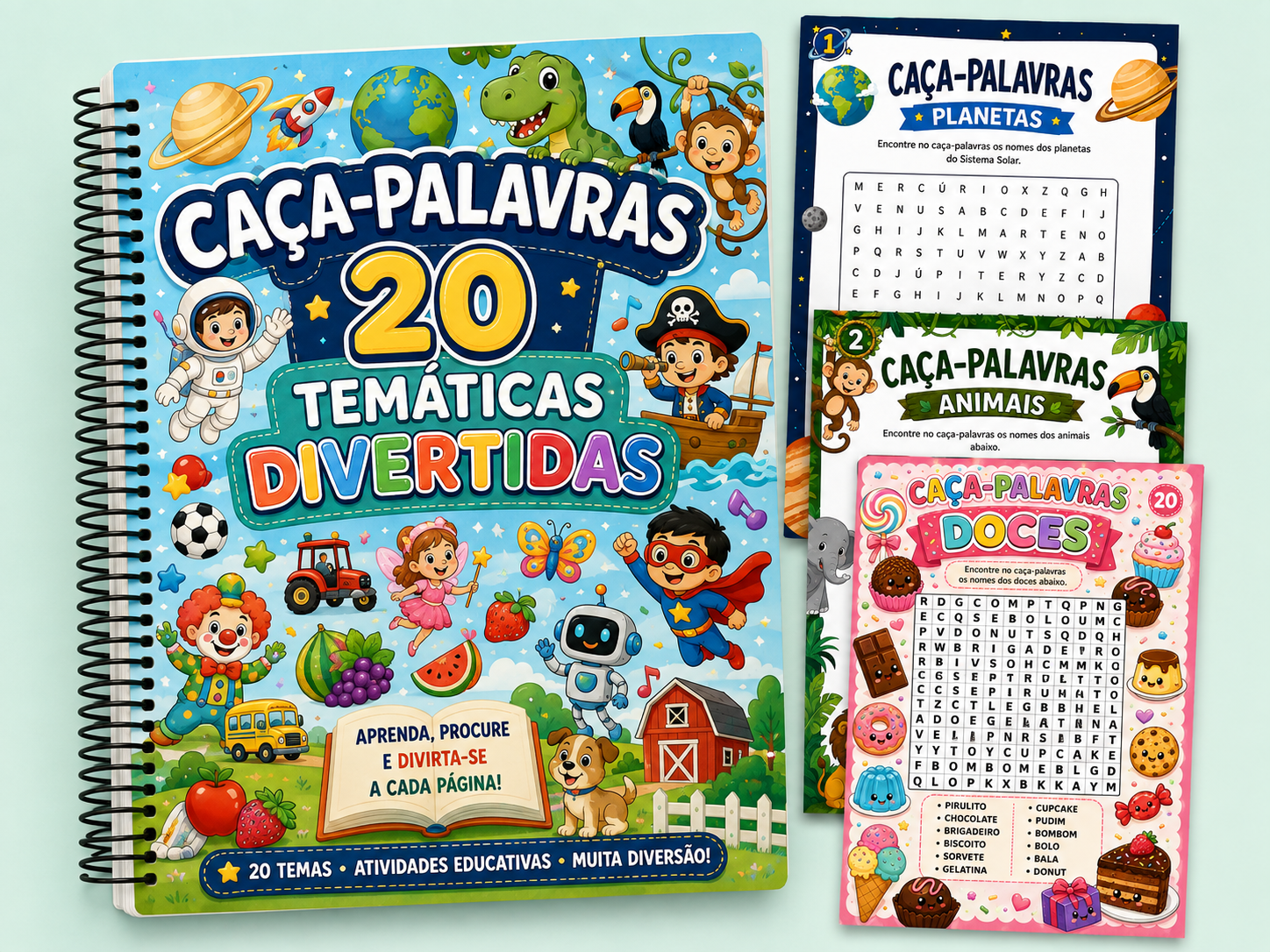 Mockup da capa do Combo 20 Caça-Palavras